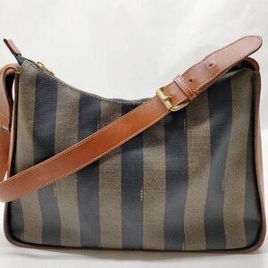 Fendi Black and Brown Striped Shoulder Bag